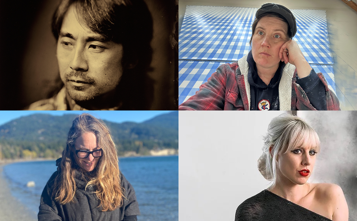 A four part composite image of four headshot portrait photographs of artists.