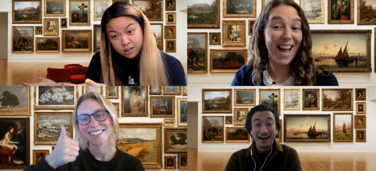 Frye staff Zooming Salon-style