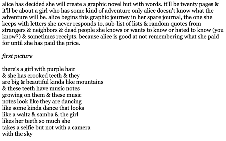 Anastacia-Reneé. Excerpt from Untitled [#14, Alice has decided she will create a graphic novel].