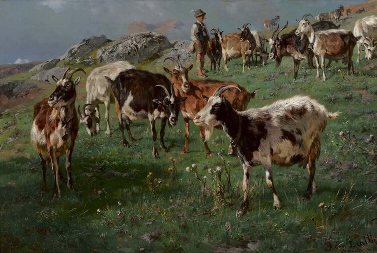 Anton Braith. Shepherd with Goats, 1895.