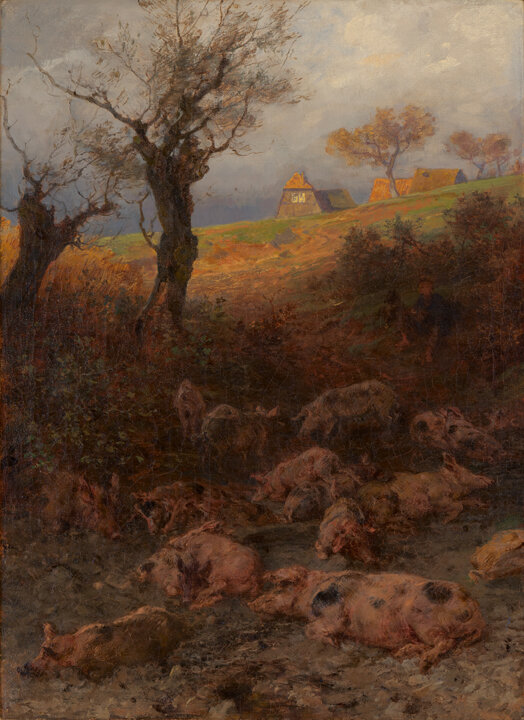 Ludwig Knaus. Drove of Swine: Evening Effect, 1878. 