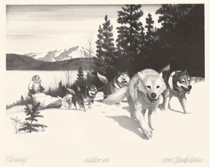 Fred Machetanz. Mushing, 1963.
