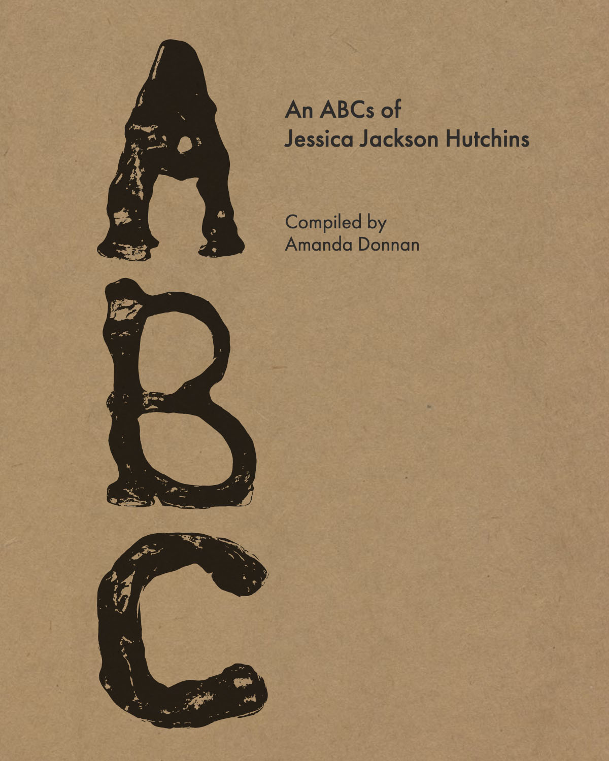 Small booklet cover on brown paper with text 'An ABCs of Jessica Jackson Hutchins'