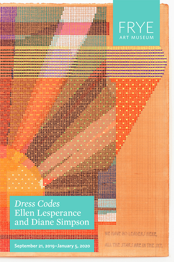 Exhibition brochure with a textile artwork in orange and red tones
