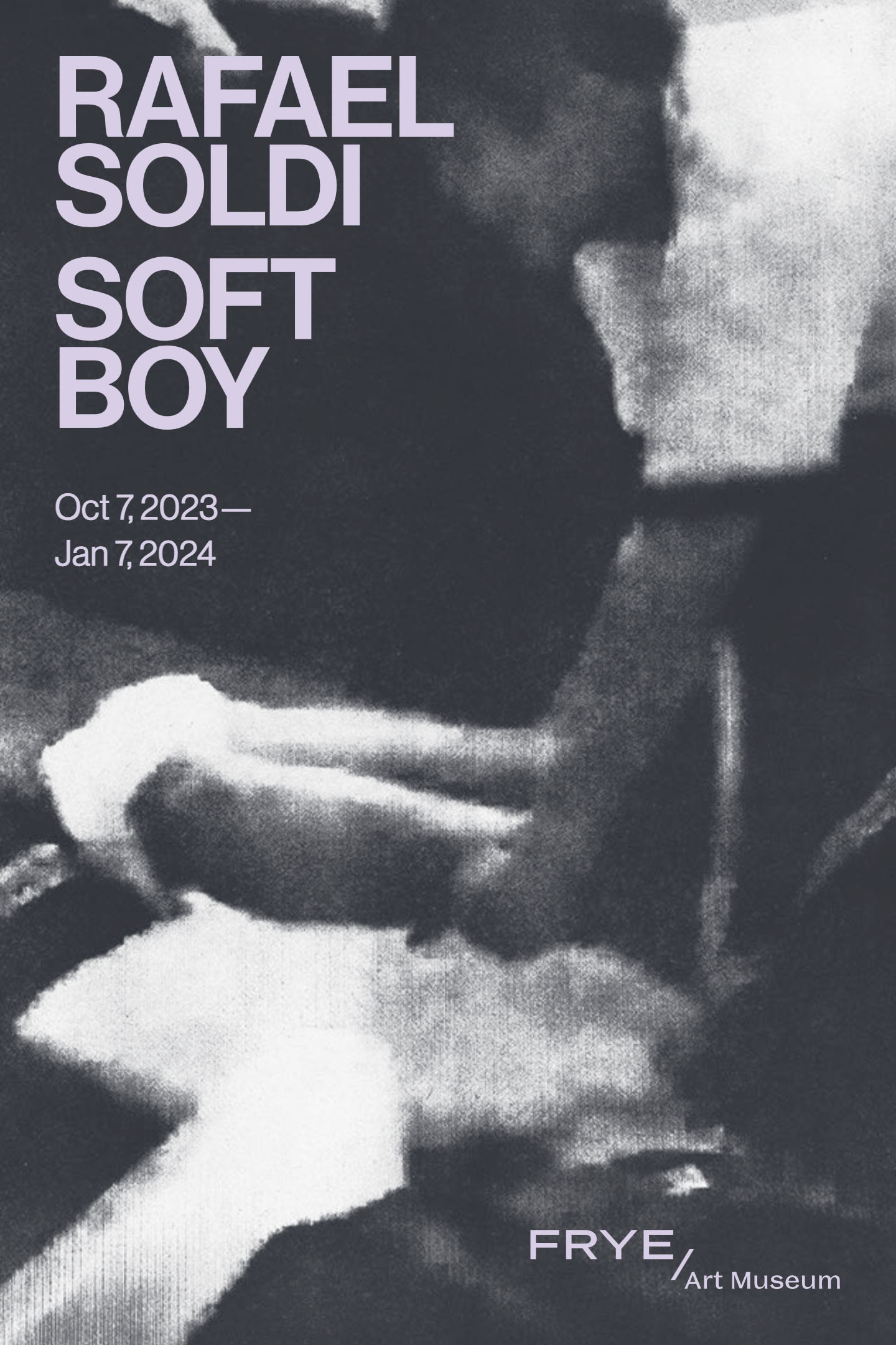 Cover of an exhibition brochure for Rafael Soldi: Soft Boy with a blurrry image of people play wrestling