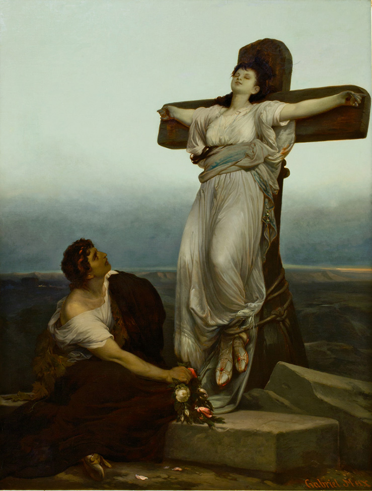 A painting of a cruicified woman