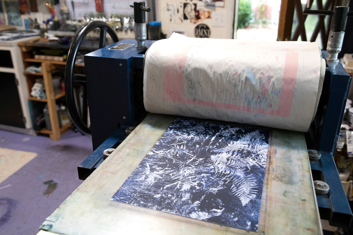 Photo of a press in Shannon Bodrogi's studio