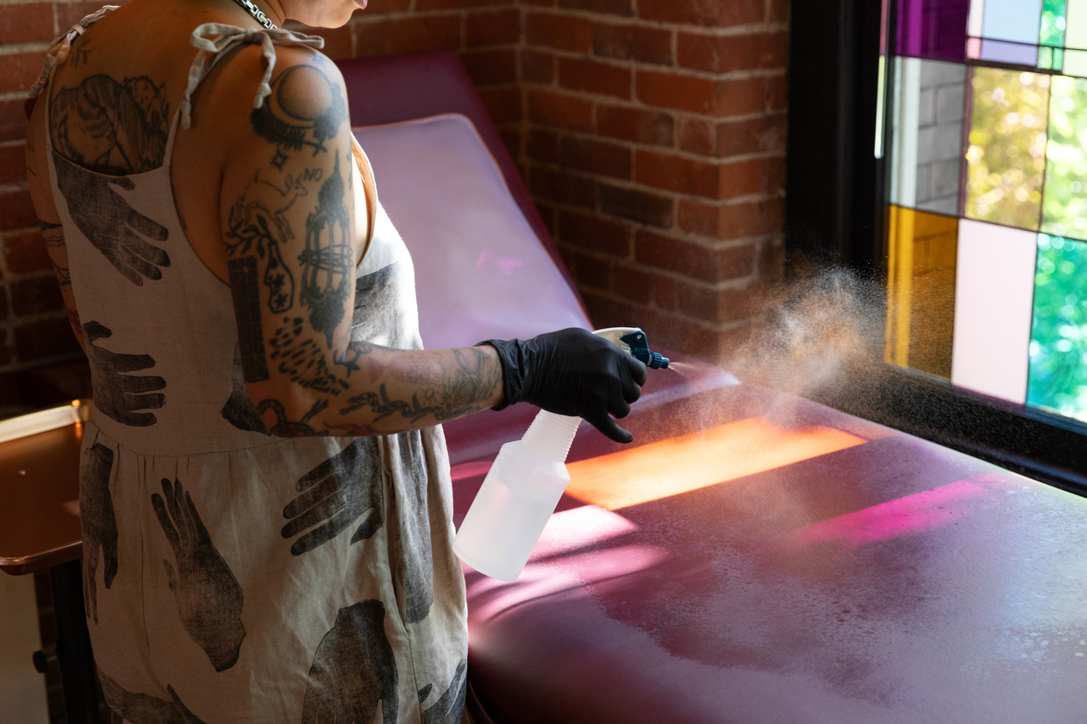 Emma Kates-Shaw prepping at her tattoo studio