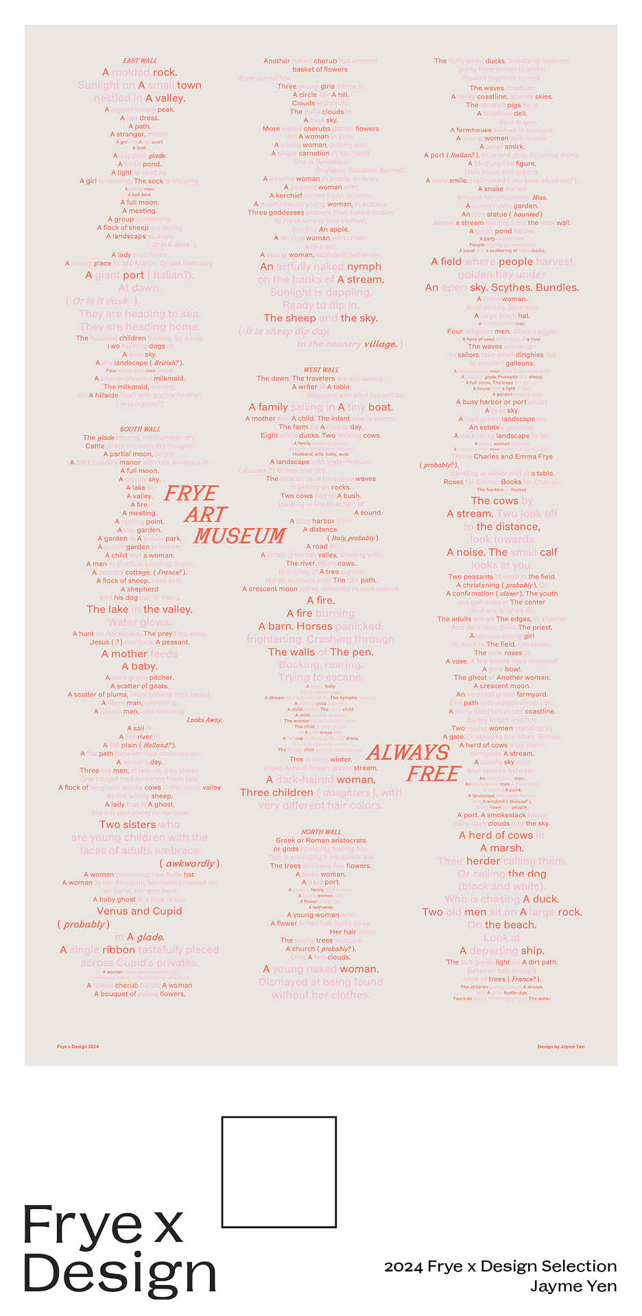 A text based poster in three columns on a white background