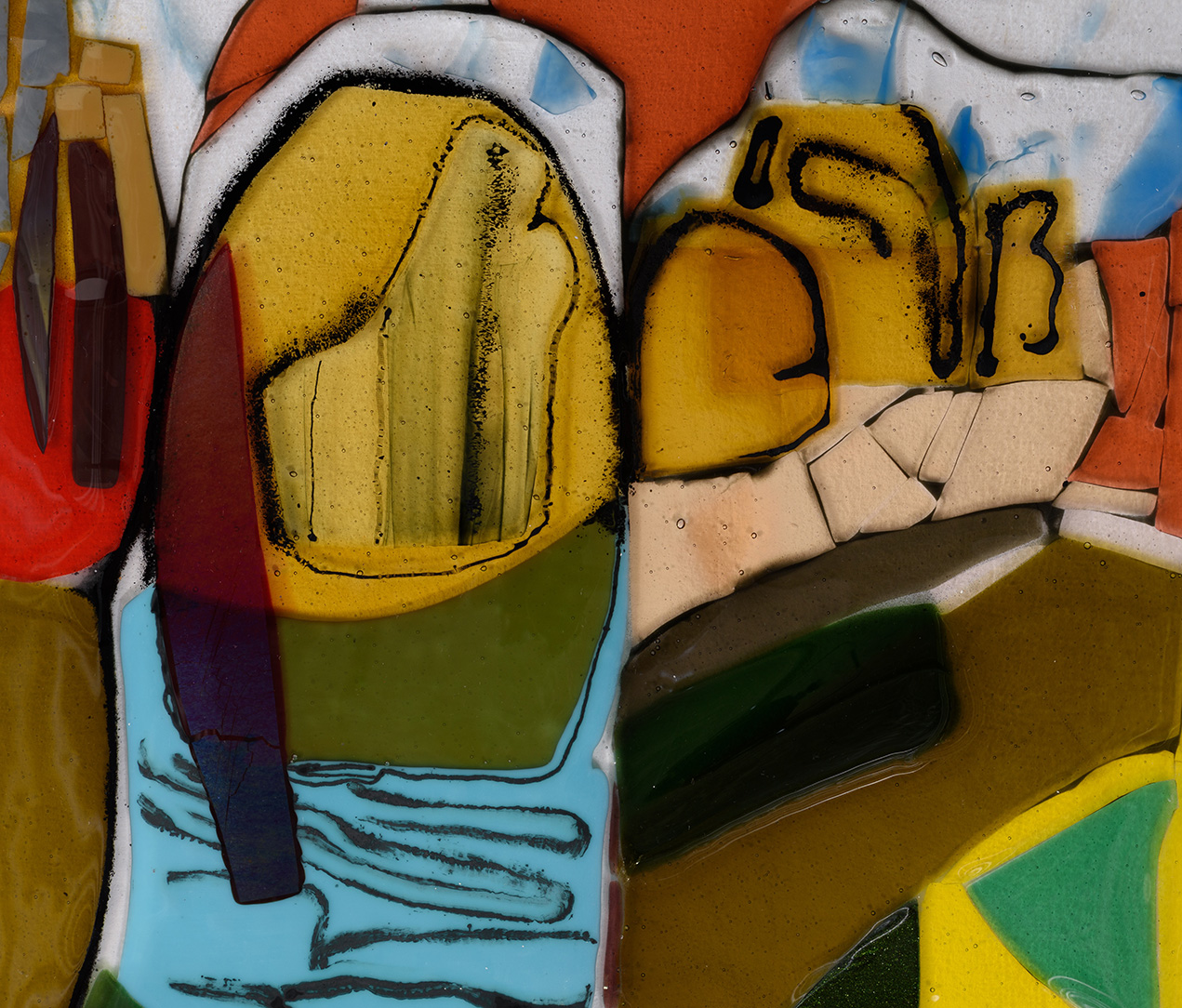 Jessica Jackson Hutchins. We Want Everything (detail), 2021. Fused Glass. 42 x 6.5 ft. 