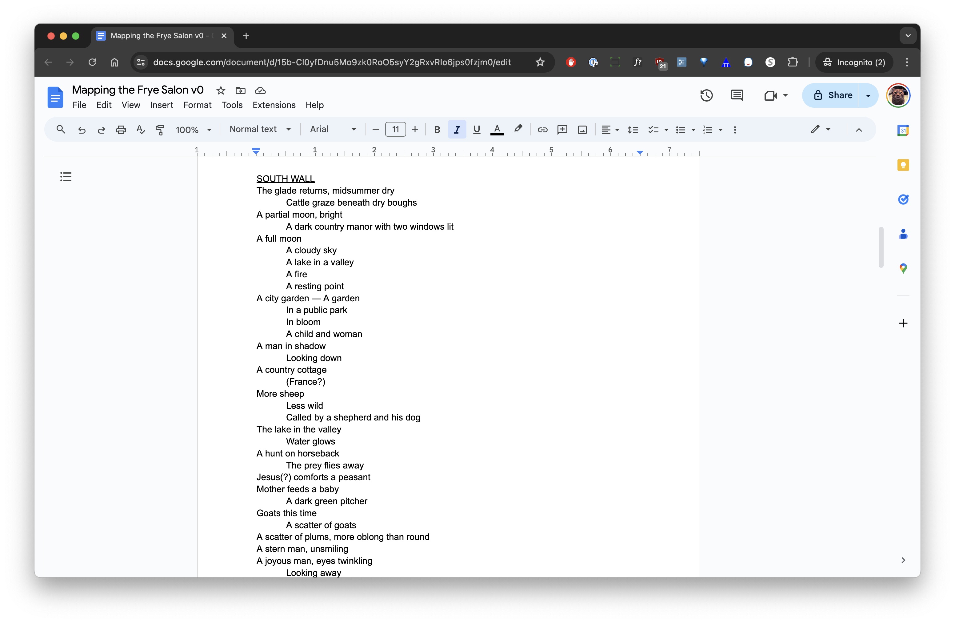 A screenshot of text in a Google doc 