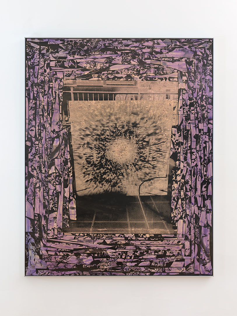 Antonia Kuo. Oculus, 2022. Unique chemical painting on light-sensitive silver gelatin paper mounted on aluminum in welded aluminum frame. 70 7/8 x 56 1/8 x 2 in. 