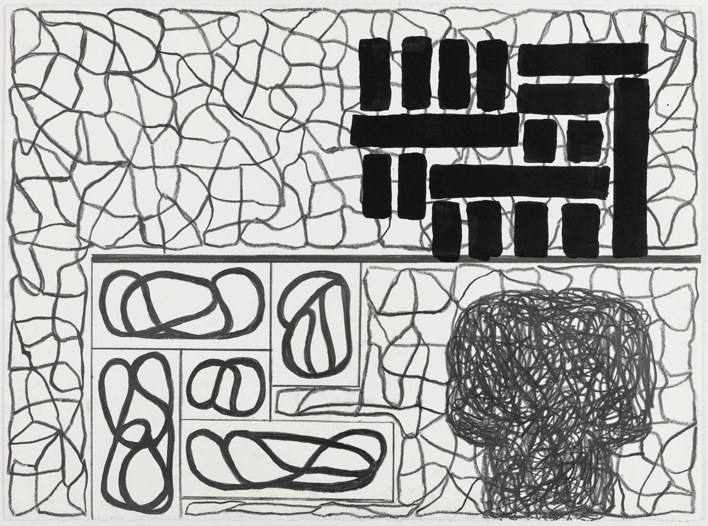 A black and white abstract artwork