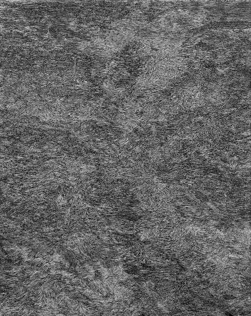 Mary Ann Peters. this trembling turf (the shallows), 2018. White ink on clayboard. 60 x 48 in. 