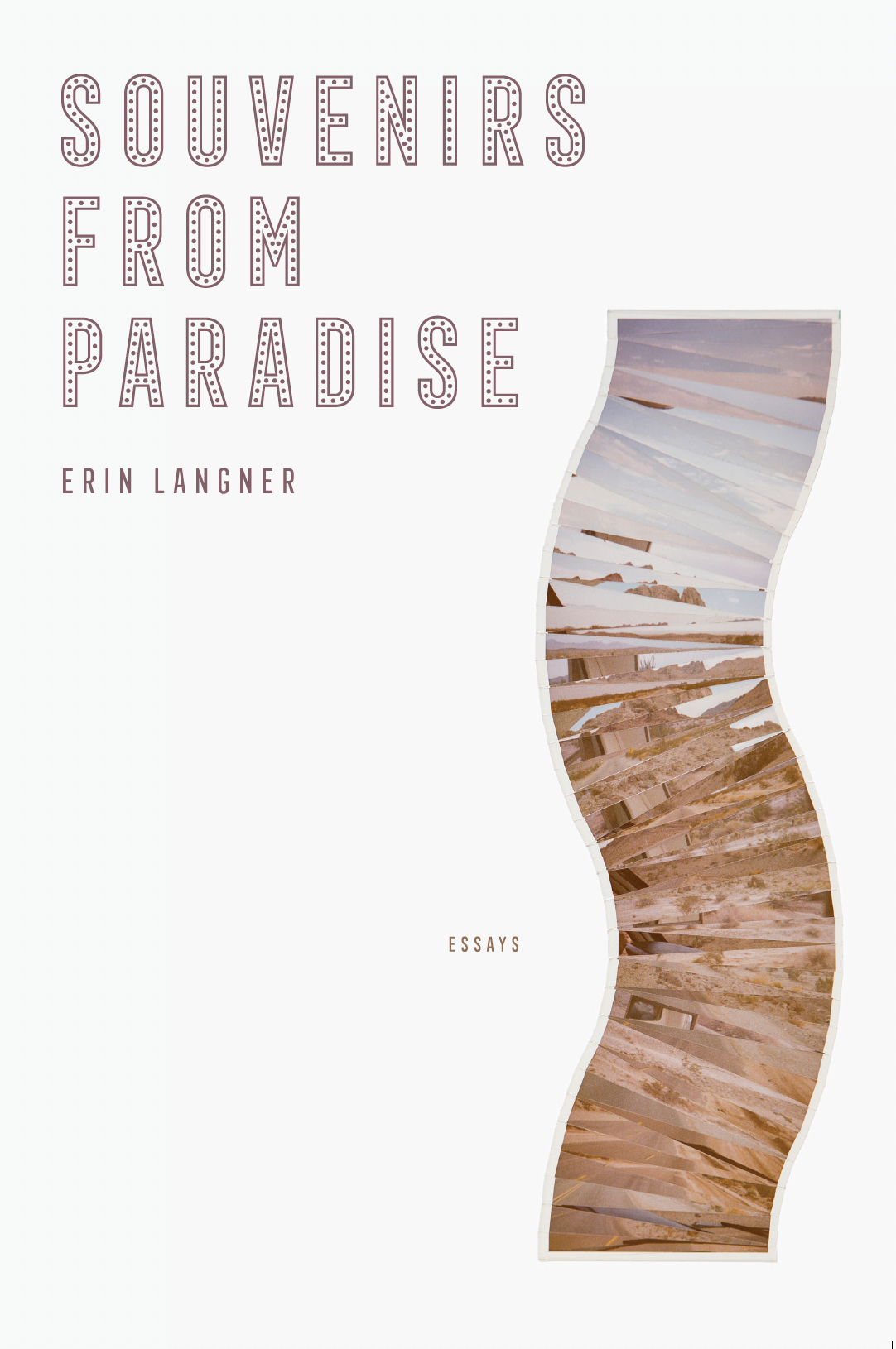 Cover art of Erin Langner's book "Souvenirs From Paradise", with the title in the upper left corner and a long refracted image winding down the right side