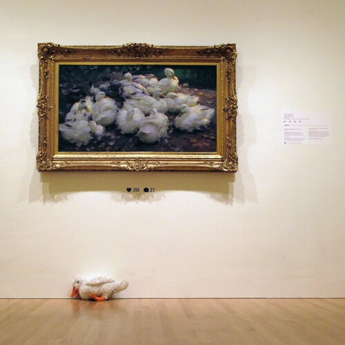 Stuffed animal duck used as part of school visit to the Frye Art Museum.
