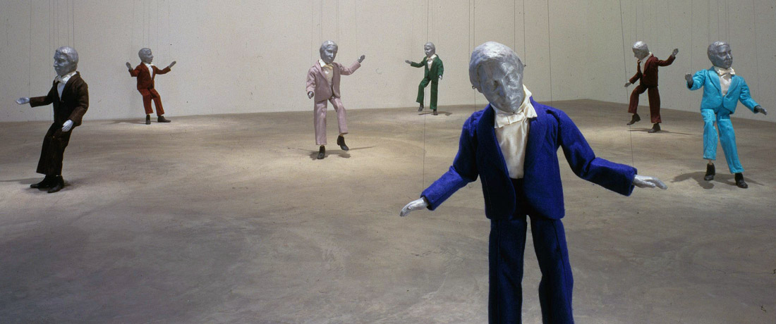 A photo of a scene from a puppet show