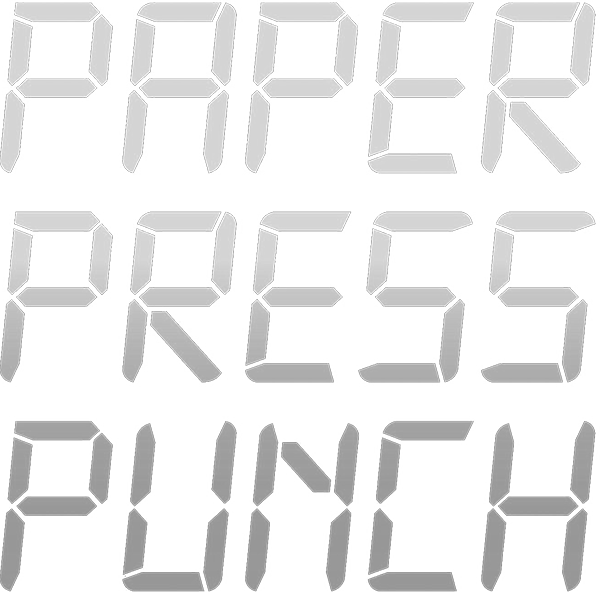 Text in a digital clock style font reading 'Paper Press Punch'