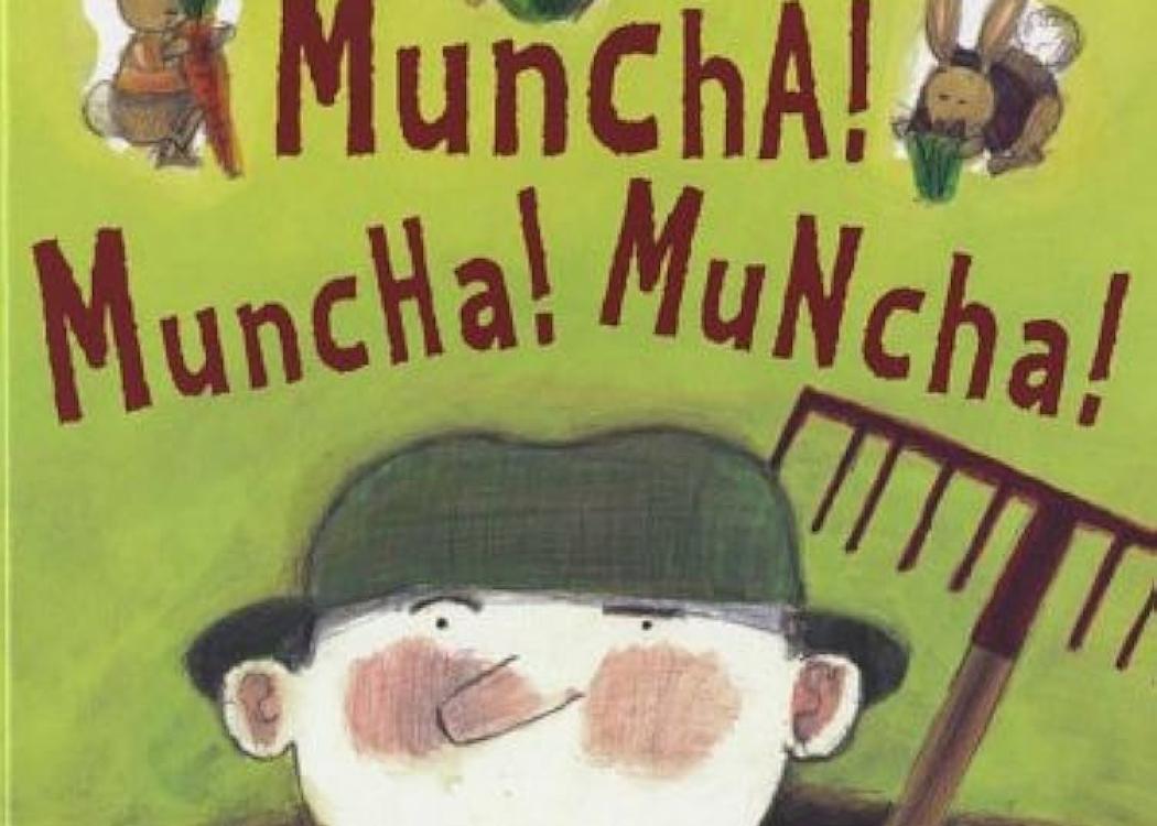 Cover of the book "Muncha! Muncha! Muncha!" showing the title and an illustration of a farmer and some bunnies