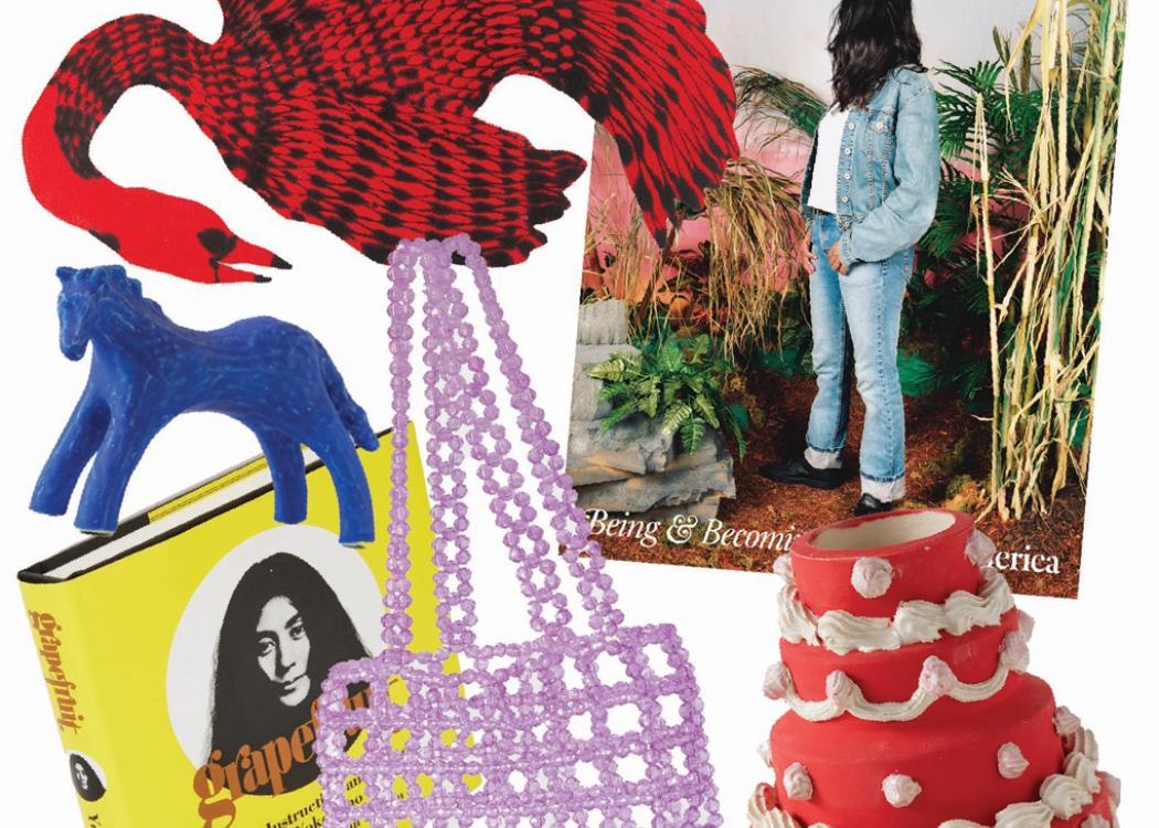 Collage of brightly colored Frye Art Museum Store products