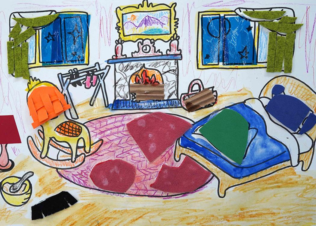 A textured bedtime scene made of crafts, inspired by Goodnight Moon