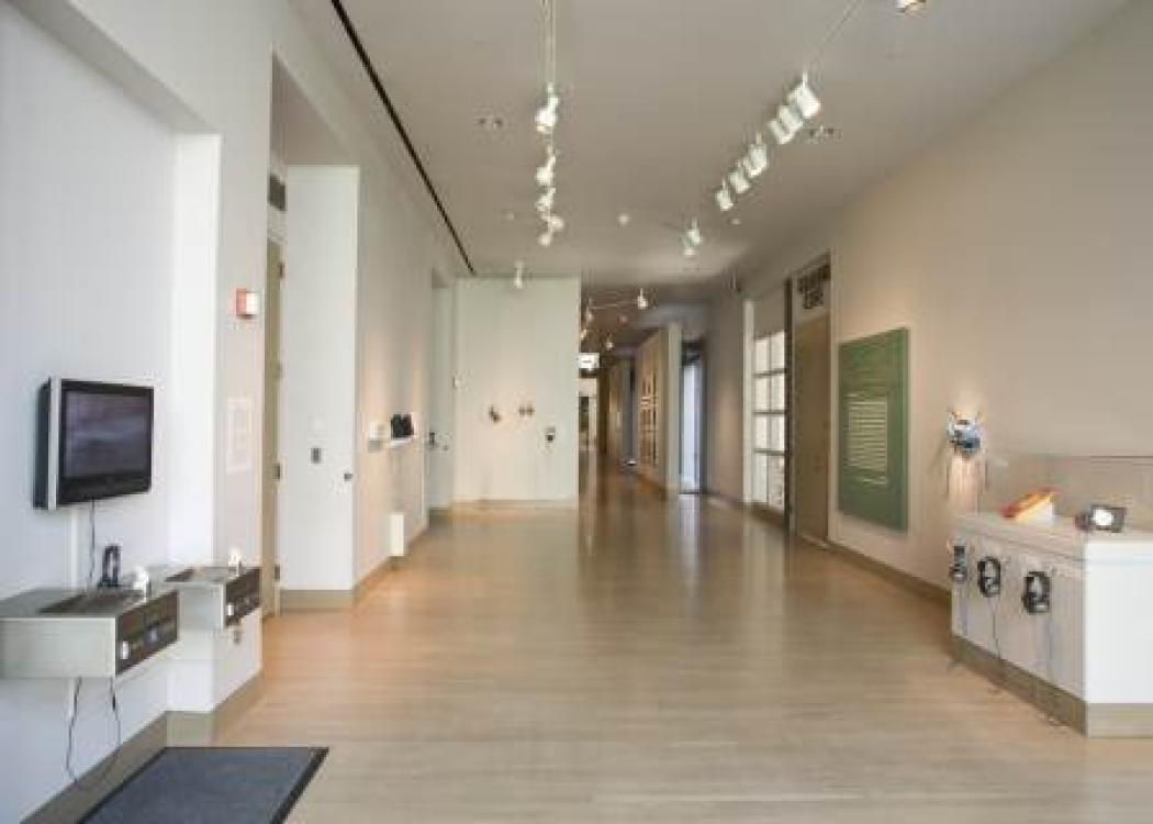 Installation view of sculptures in a small display in the Frye Art Museum Foyer