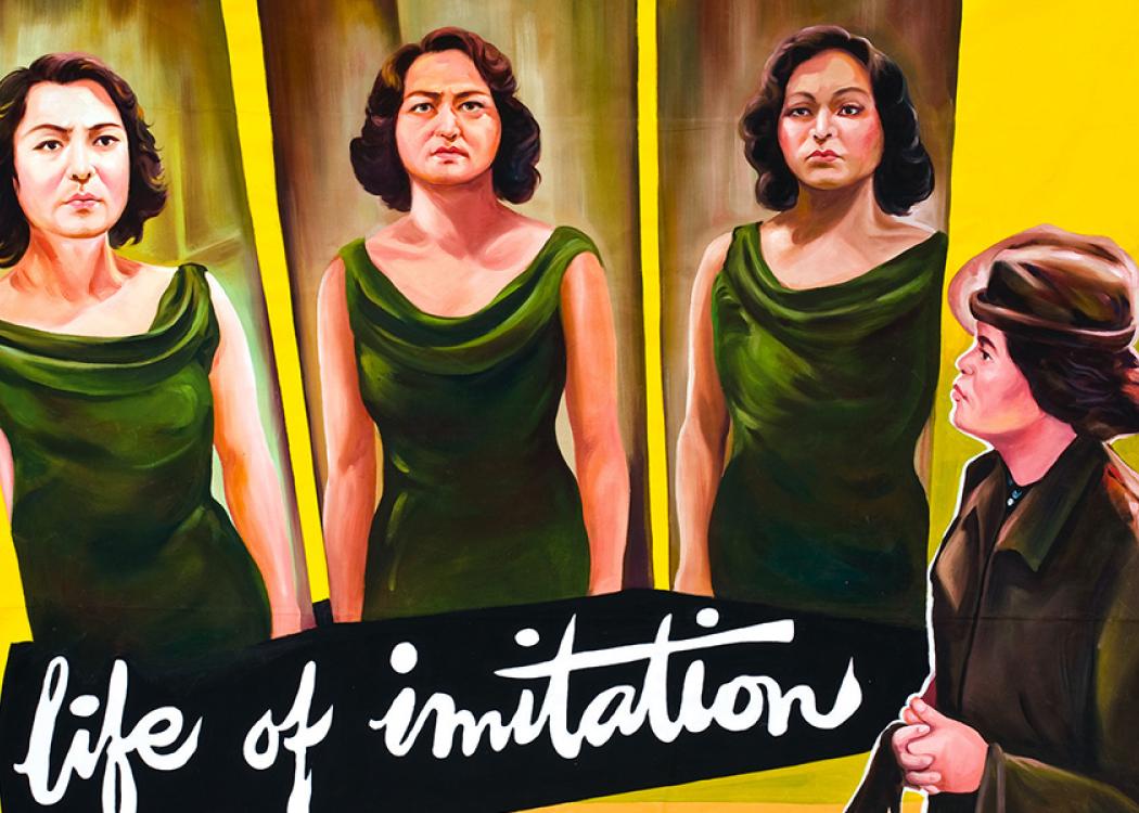 Designed by Ming Wong and hand-painted by Mr. Neo Chon Teck. Life of Imitation, 2009. Acrylic emulsion on canvas. 87 x 90 in. Singapore Art Museum Collection.
