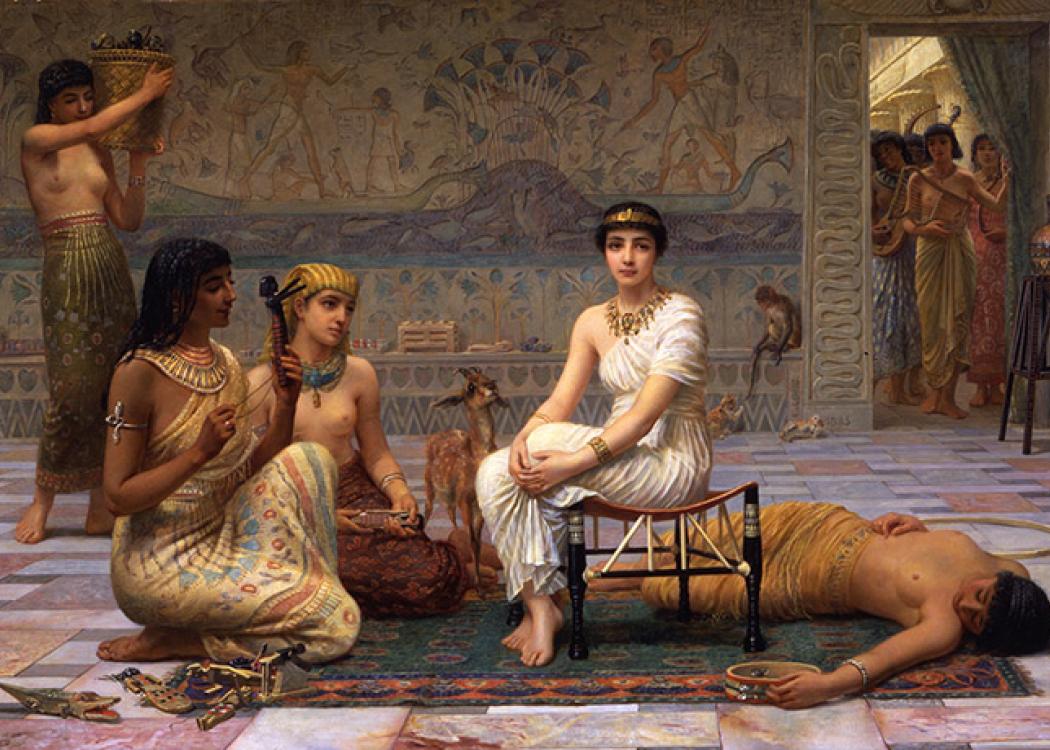 A nineteenth century painting of an Orientalist scene of Egyptian women 