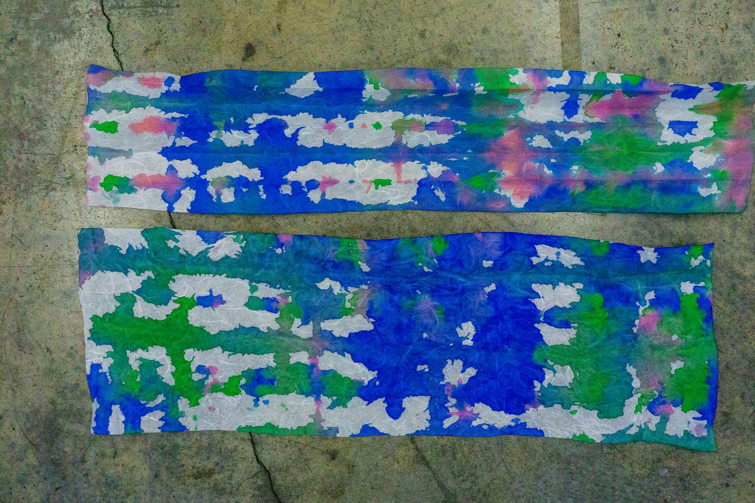 Photo of two colorful artworks made by the process described in the post